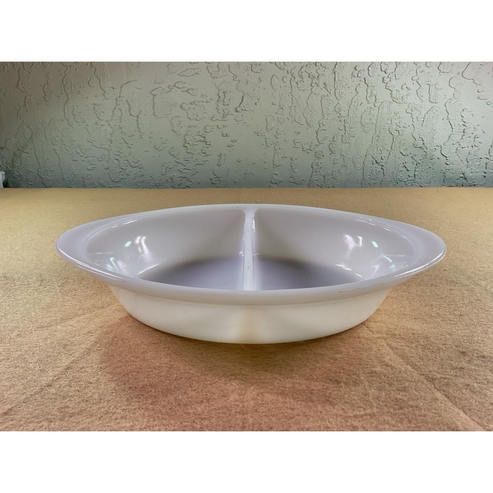 Vintage Glasbake Oval Divided Dish White Milk Glass J-239 Made in USA